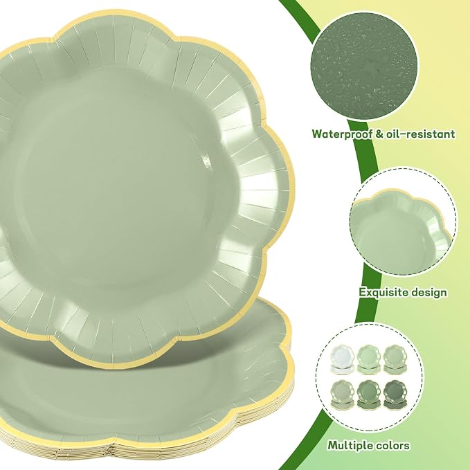 60 Pcs Sage Green Plates, 7 In Disposable Dessert Plates - Image 3