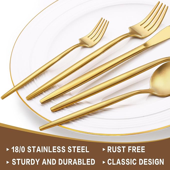 60-Piece Gold Silverware Set, Flatware Set - Image 3