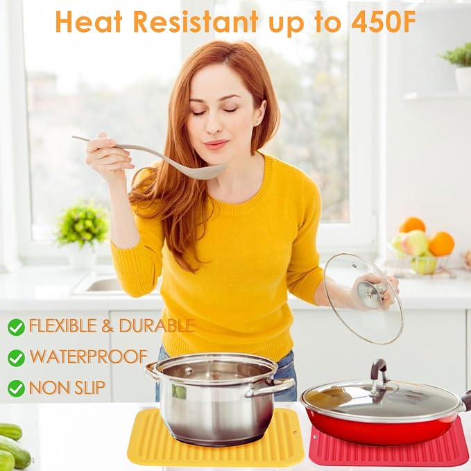 5 Pack Silicone Trivets for Hot Pots and Pans, 9 * 12Inch SiliconeTrivet for - Image 2