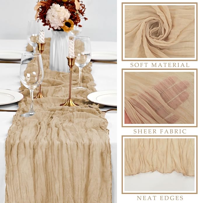 Sand 12 Pieces 35 x 120 Inches Long Cheesecloth Table Runner Gauze Fabric 10Ft - Image 2