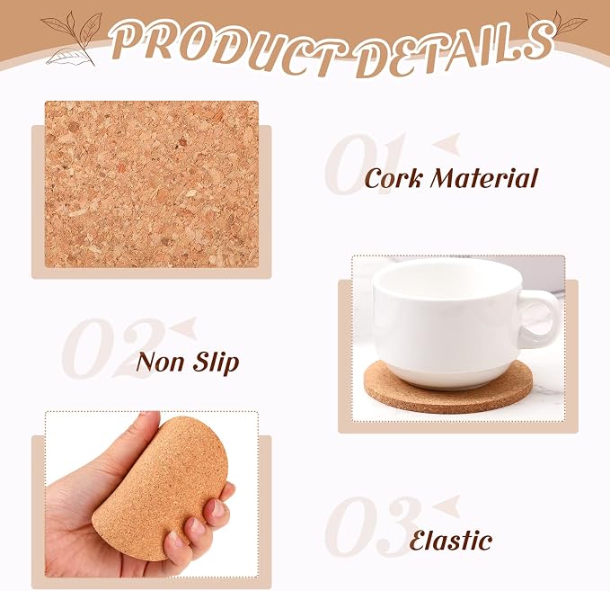 Pinkunn 100 Pcs Cork Coasters Bulk - Image 3