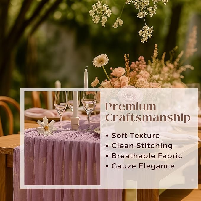 3 Pack Lilac 10FT Purple Cheesecloth Table Runner –120 Inch Boho Gauze Table - Image 3