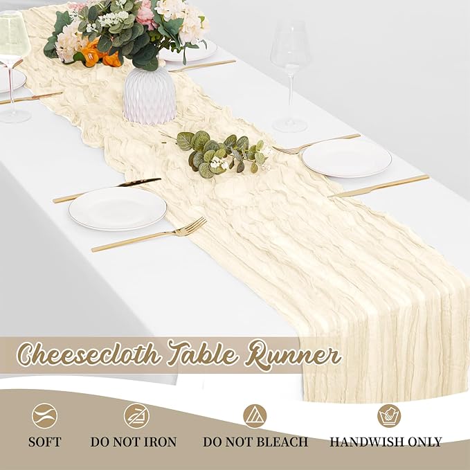 8 Pack Ivory Cheesecloth Table Runners 20x120 Inch Gauze Table Runner 10FT - Image 6