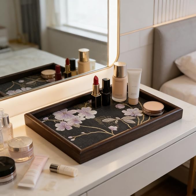 Wooden Valet Tray with Floral Base - Image 4