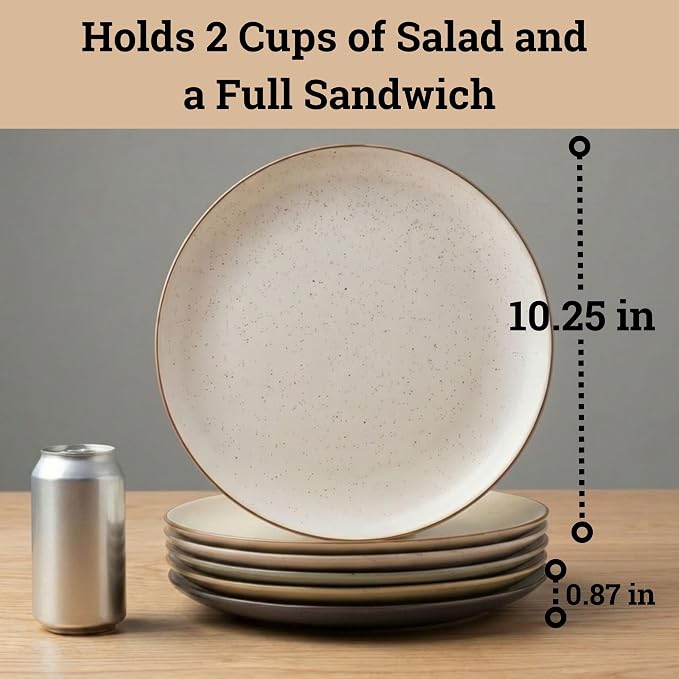 Ceramic Dinner Plates Set of 6, 10.25 Inch, 6 Beautiful Colors | Safe - Image 6
