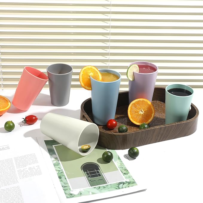 24 Pcs Unbreakable Plastic Cups Set, 14 oz Reusable Plastic Cups, Stackable - Image 6