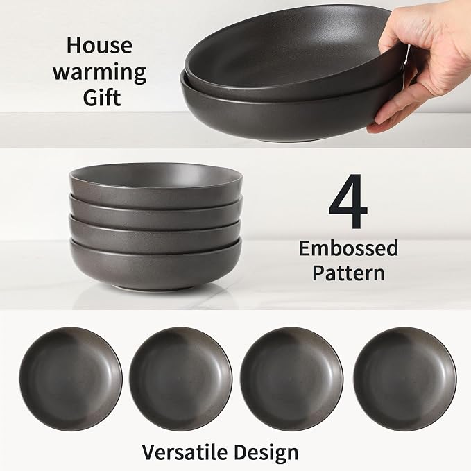 Stoneware Pasta Bowls, 34 oz Large Salad Bowl Set of 4, Ceramic Serving Bowls - Image 6