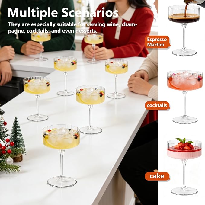 ZOMUIA Ribbed Coupe Glasses 6 Pcs, 10 oz Plastic Champagne Coupe Detachable - Image 5