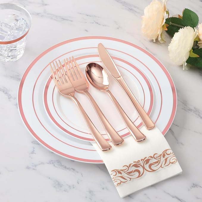 175 Pcs Rose Gold Disposable Party Dinnerware Sets - Image 2