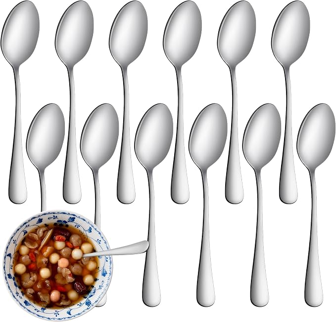 12 Pcs Teaspoons Set, Food-Grade Stainless Steel Spoons Silverware, Cutlery Tea by WISKEMA