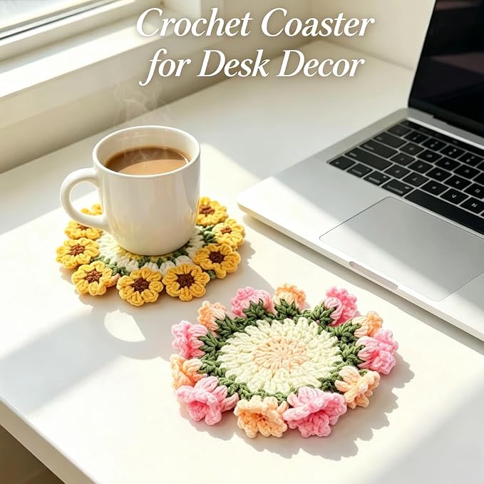 Crochet Coasters for Desk Decor Crochet Sunflower Gifts for Women | Crochet - Image 5