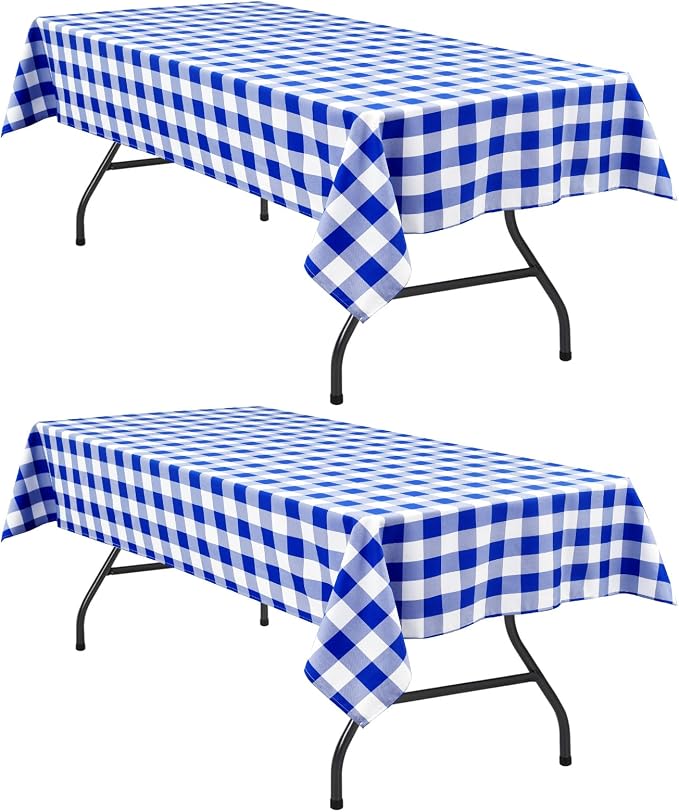 Checkered Tablecloth 2 Pack 52 x 70 inch, Royal Blue and White | Waterproof by Hiasan