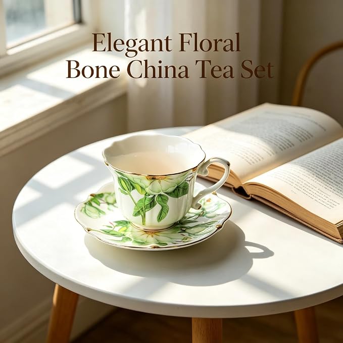 Vintage Porcelain Floral Tea Set — 22oz Teapot + 2 Tea Cup & Saucer Sets + 2 - Image 9
