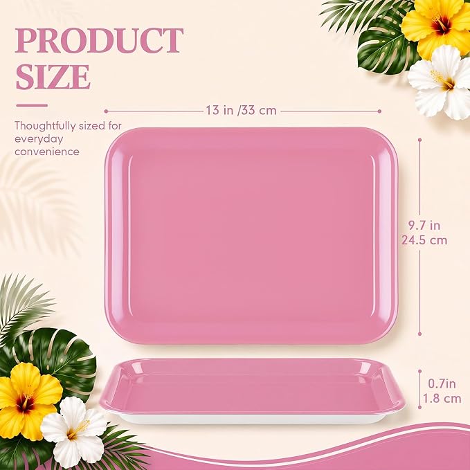4 Pieces Pink Serving Trays Pastel Melamine Platters Reusable Rectangle Party - Image 2
