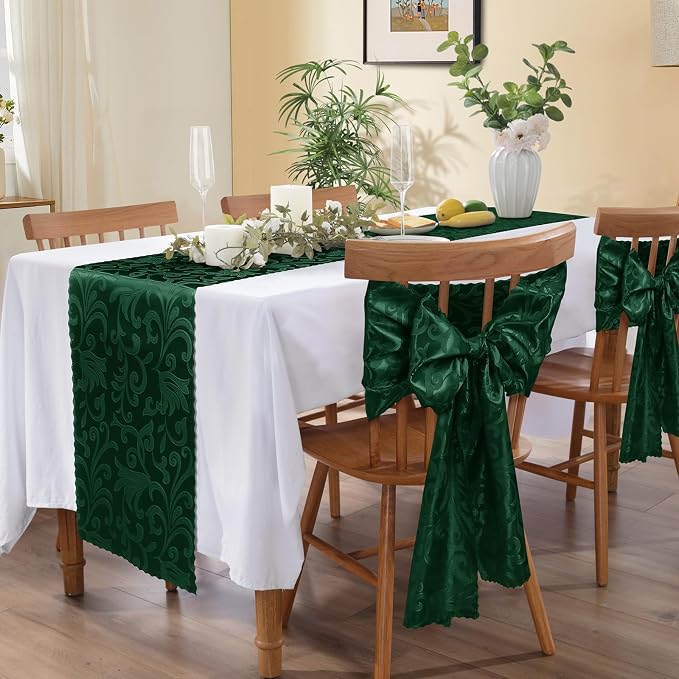 MILVOWOC Emerald Green Satin Table Runner, 12 Pack, 12 x 72 Inch | Jacquard - Image 5