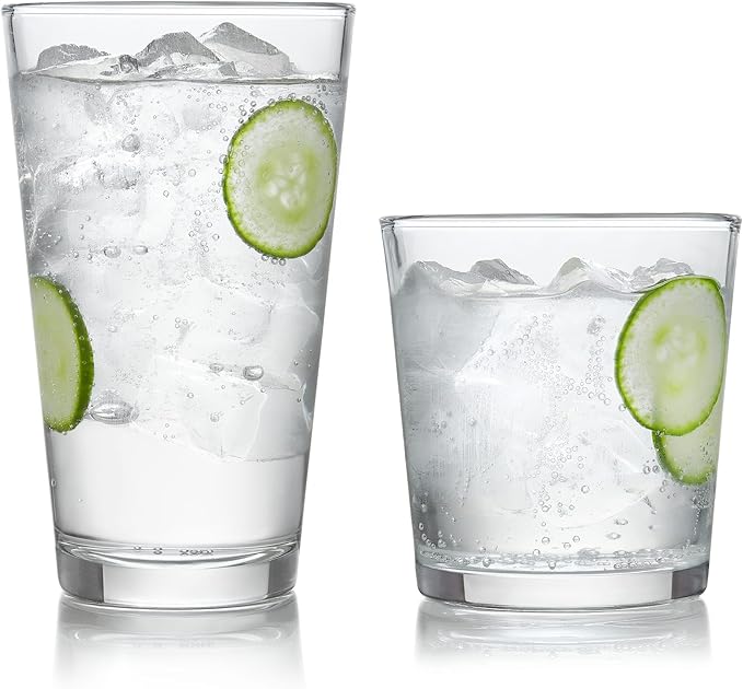 Libbey Preston Tumbler & Rocks Drinking Glasses Set of 16, All-Purpose Cups | by Libbey