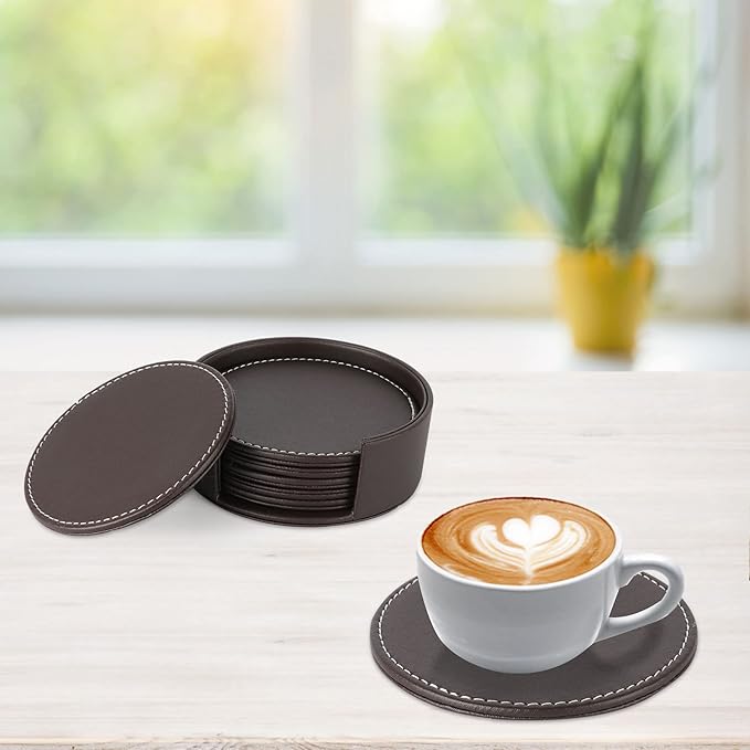 Set of 6 Round Leather Coasters - Image 4