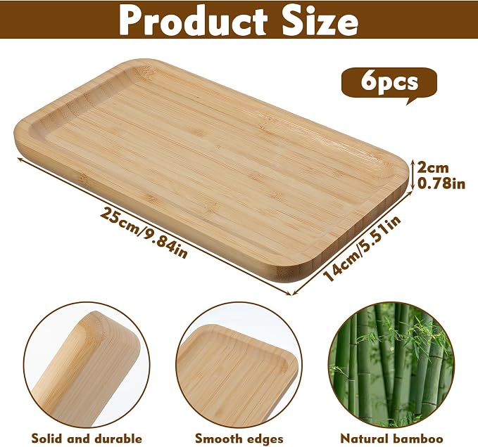 6 Pcs Bamboo Vanity Tray Set for Counter, Natural Bamboo Tray for Bathroom - Image 2