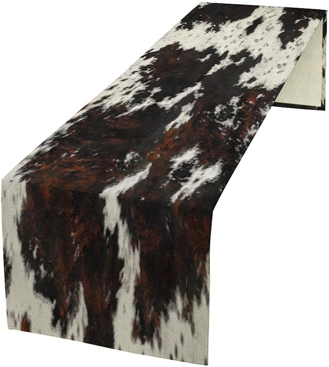 Cow Skin Print Table Runner, Cotton Linen Rustic Cottage Country Farm Animal by SHElifestyle
