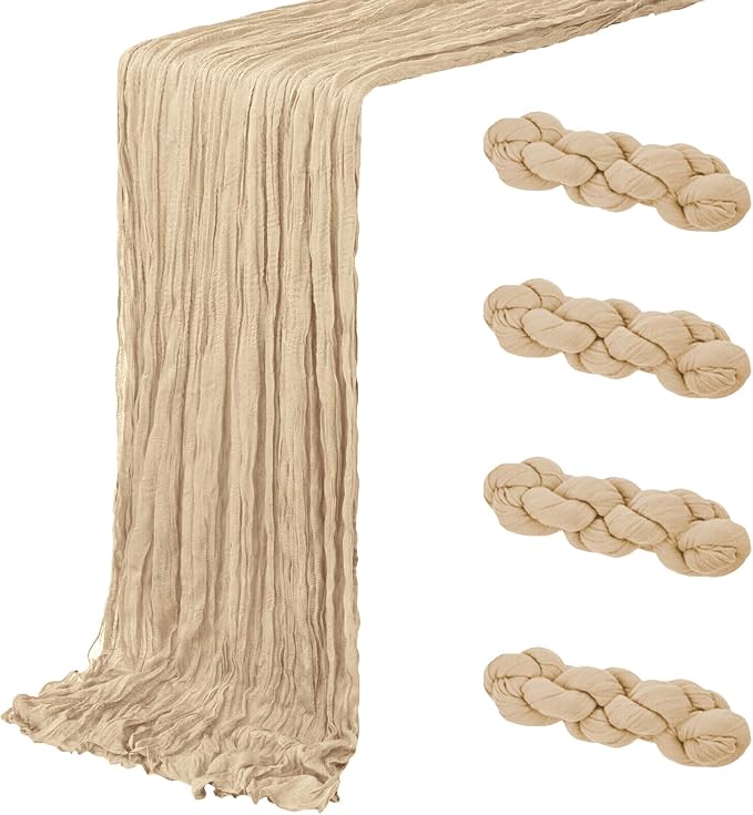 4 Pack Beige Cheesecloth Table Runner 20 x 120 inch Gauze Table Runners 10 FT by ACSUIT