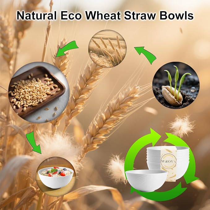 White Wheat Straw Bowls for Cereal and Salad, Alternative Plastic Bowls Set of 6 - Image 7
