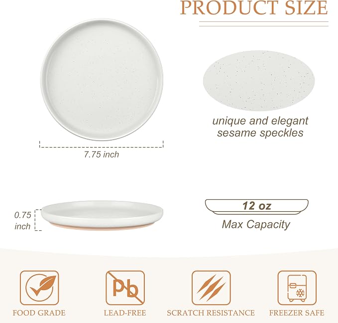 LIANYU 4Pcs Dinner Plates Set, 7.75’’ Small and Round Stoneware Salad Plate - Image 2
