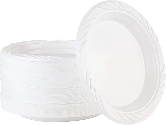 100 Count Disposable 6 Inch White Plastic Dessert Plates by PLASTICPRO