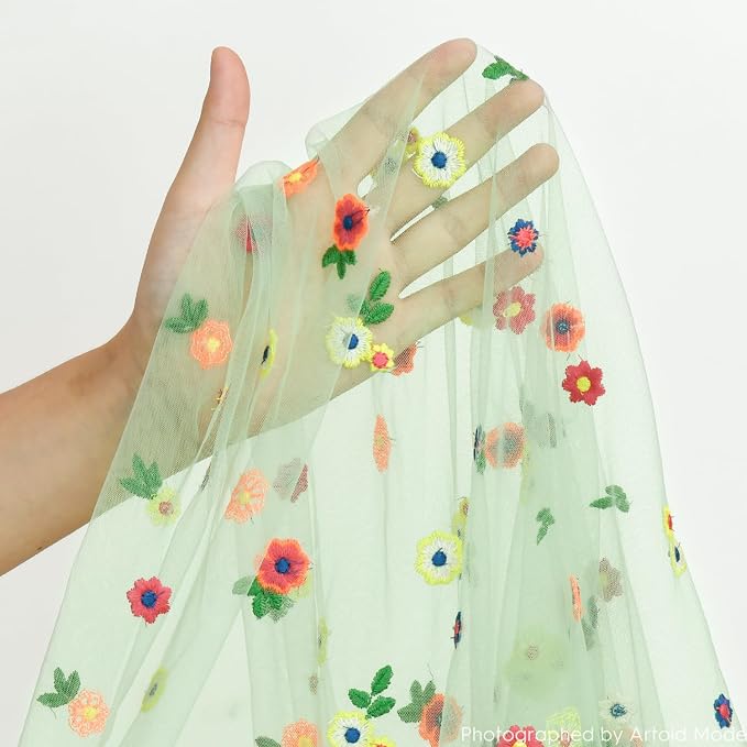 Artoid Mode 3PCS Sage Green Embroidery Daisy Gauze Table Runner 120 Inch | - Image 7