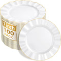 100PCS White Plastic Plates 7 Inch, Wavy Plates by Ciselure