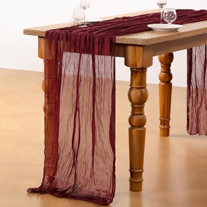 DeZerlor Burgundy Cheesecloth Table Runners 4 Pack Christmas Runners | - Image 5