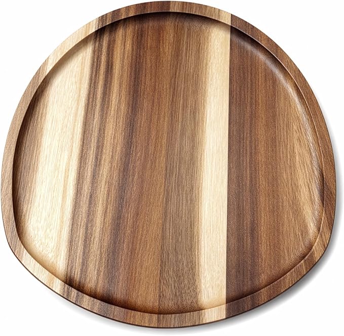 Okllen Set of 5 Small Acacia Wood Serving Platter and Trays, Irregular Oval - Image 3