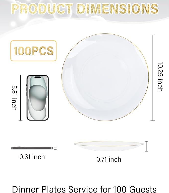 Nervure 100PCS Clear and Gold Plastic Plates - Image 3