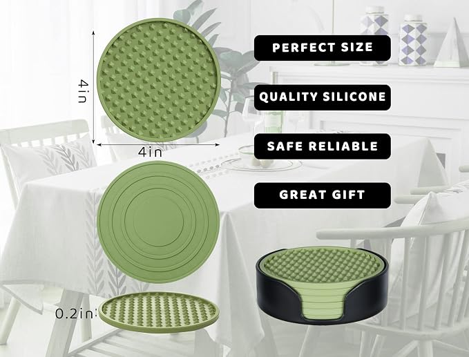 Rubber Coasters Set 6 with Holder, Non-Slip Silicone Drink Coaster Cup Mats | - Image 7