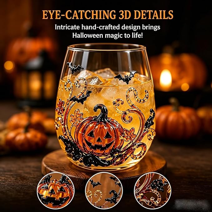 3D Halloween Artisan Glassware Collection, Handleless Glass Cups - Image 4