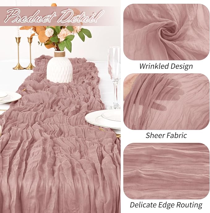 15 Pack Dusty Pink Cheesecloth Table Runner 17 x 108 inch Cheese Cloth Table - Image 3