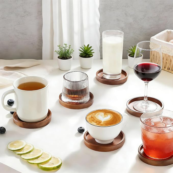 Wood Drink Coasters with Holder, Natural Absorbent Wooden Coasters - Image 5