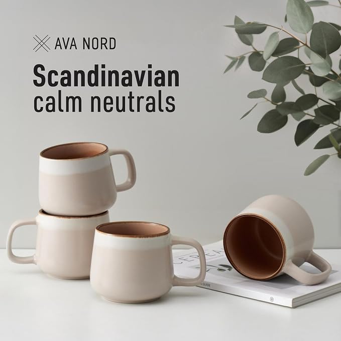 Ava Nord Large Stoneware Ceramic Coffee Mugs Set of 4-16 oz - Image 8