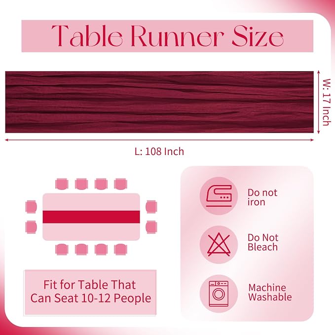 10 Pack Burgundy Cheesecloth Table Runner 17x108 Inch Boho Gauze Cheese Cloth - Image 2
