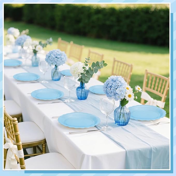 NatNarr 30 Pk Blue Dessert Cake Plates 7" Scalloped Light Blue Paper Plates | - Image 8