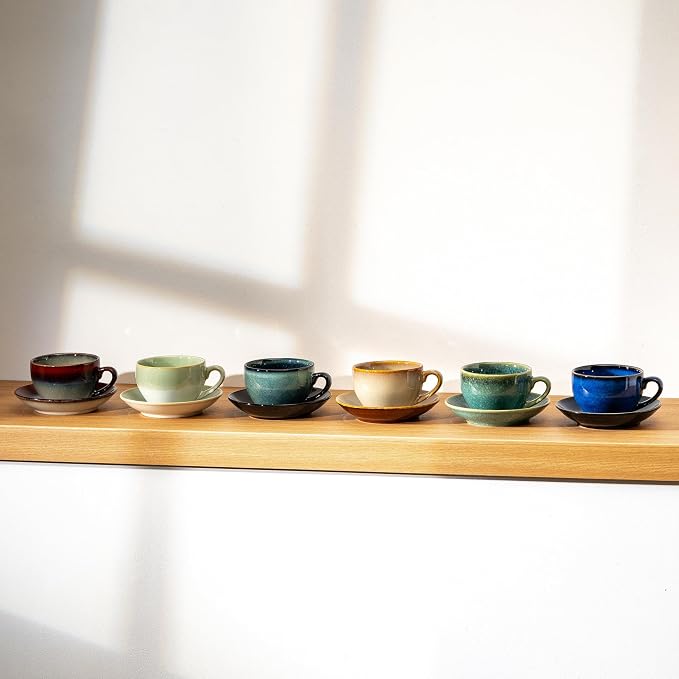 Porcelain Coffee Cup with Saucer Spoon, Vintage Design Ceramic Latte Art - Image 9