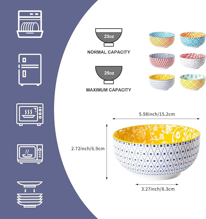 Ceramic Soup Bowls Set - 23 Oz Deep Cereal Bowl - Image 4