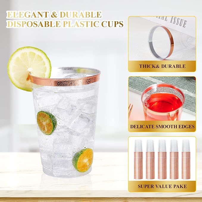 Vplus 150 Pack 12 OZ Rose Rimmed Disposable Plastic Drinking Cups - Image 2