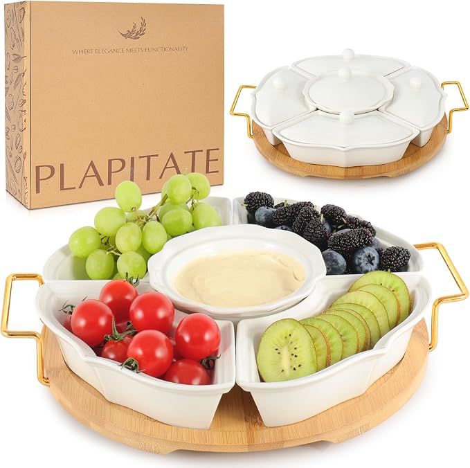 PLAPITATE Party Serving Trays and Platters, Ceramic Lazy Susan Serving Tray by PLAPITATE