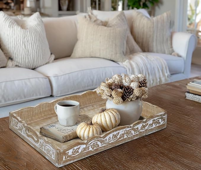 COTTON CRAFT Hand Carved Wooden Serving Tray - Image 2