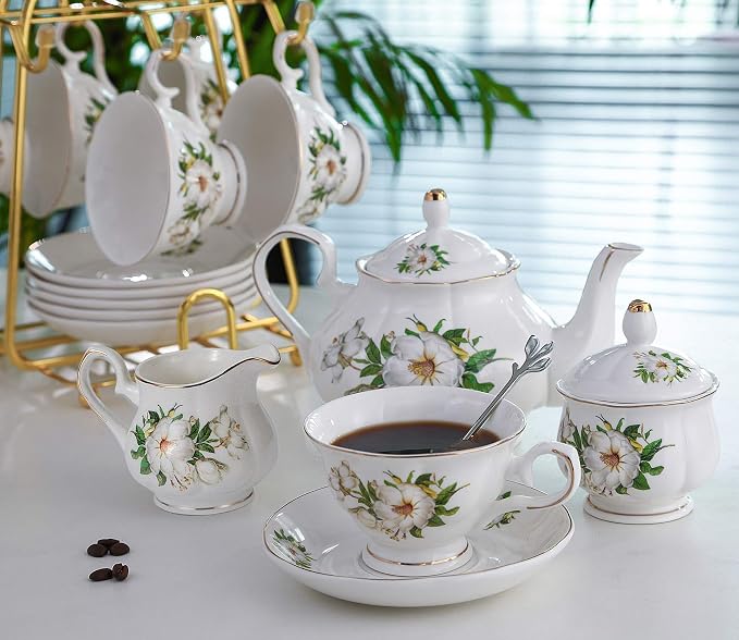 CHENP.HMC Porcelain Tea Cup Set 22-Piece Ceramic Coffee Tea Sets | Cups Saucer - Image 2