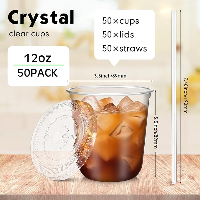 Ziliny 50 Sets 12 oz Clear Plastic Cups - Image 3