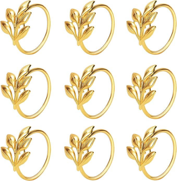 KPOSIYA Set of 200 Leaf Napkin Rings Metal Gold Napkin Holder Table Napkin Rings by KPOSIYA