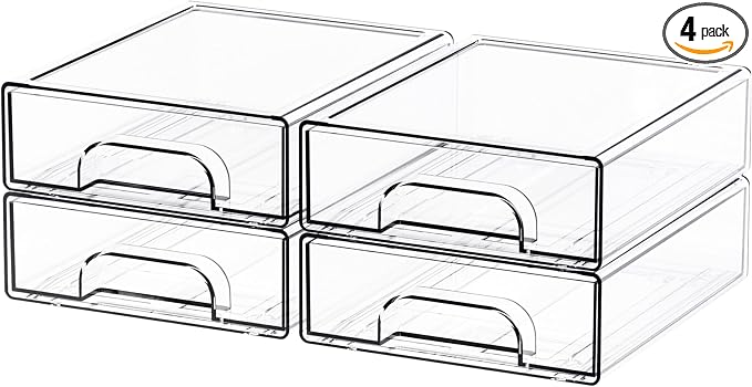 4 Pack Small Clear Stackable Storage Drawers, 2.2'' Tall Desk Organization and by Yieach