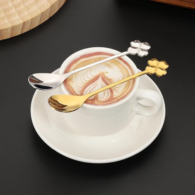 PATIKIL 4pcs Coffee Spoons, Four Leaf Grass Tea Spoons 304 Stainless Steel - Image 4