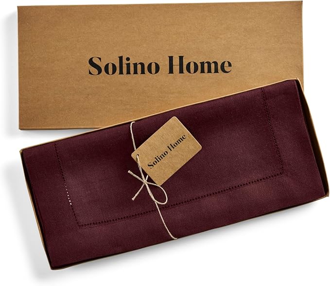 Solino Home 100% Pure Linen Table Runner Burgundy Hemstitch, 14 x 48 in | - Image 6